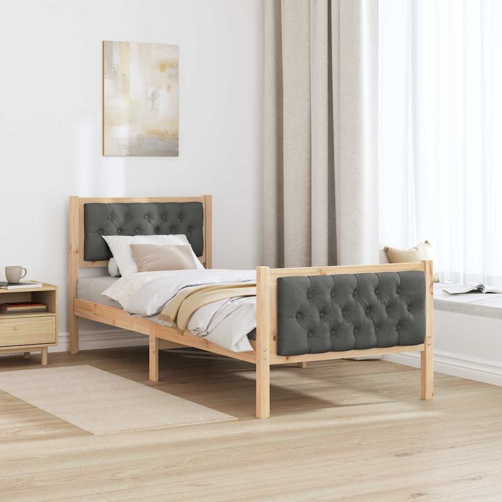 Bed Frame with Headboard Dark Grey 75 x 190 cm Solid Pine Wood