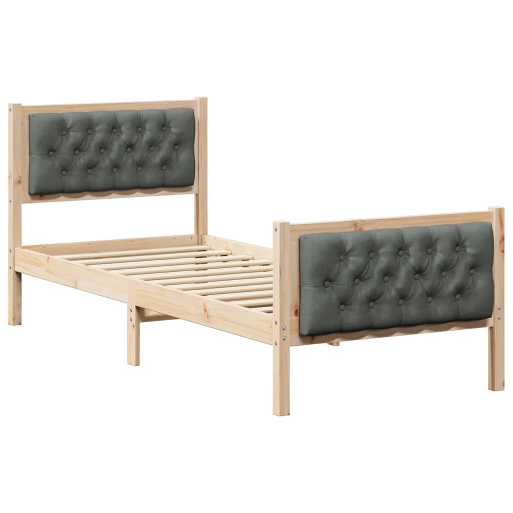 Bed Frame with Headboard Dark Grey 75 x 190 cm Solid Pine Wood