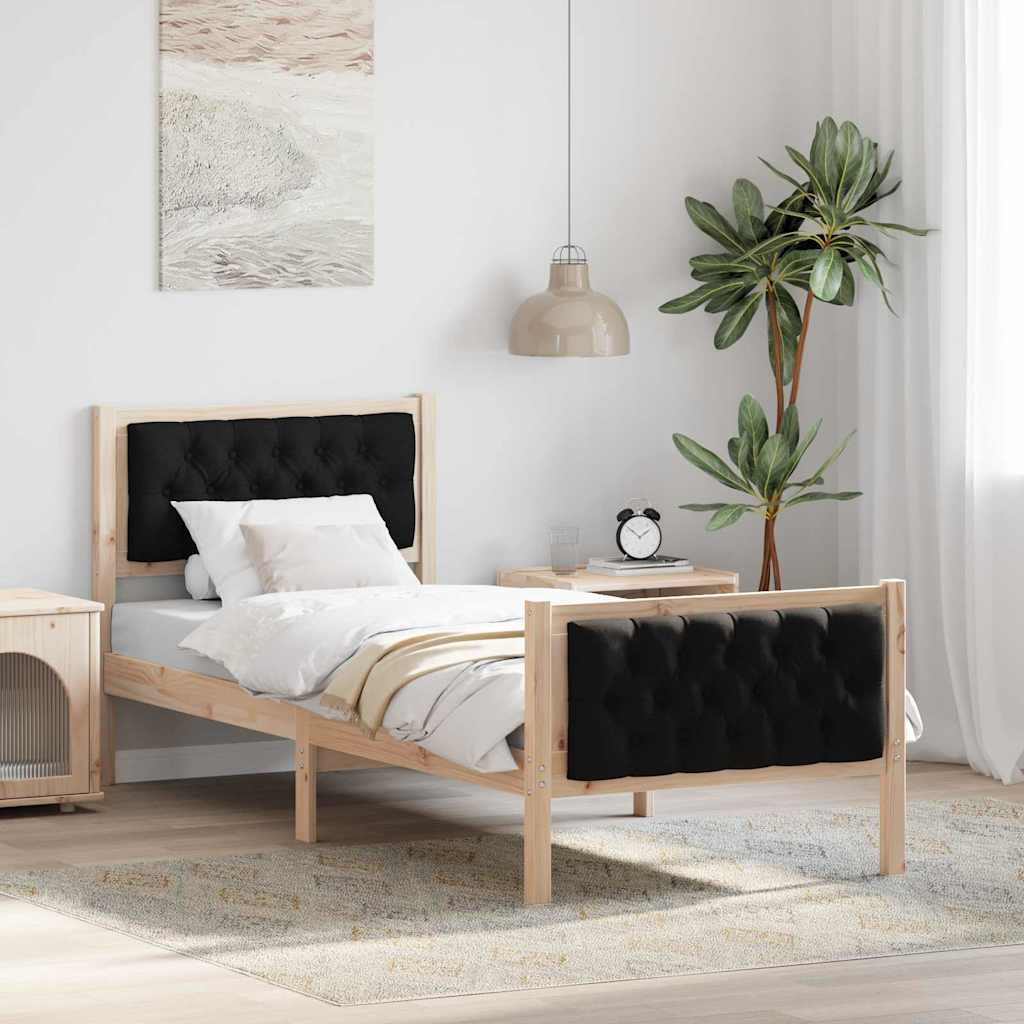 Bed Frame with Headboard Black 75 x 190 cm Solid Pine Wood