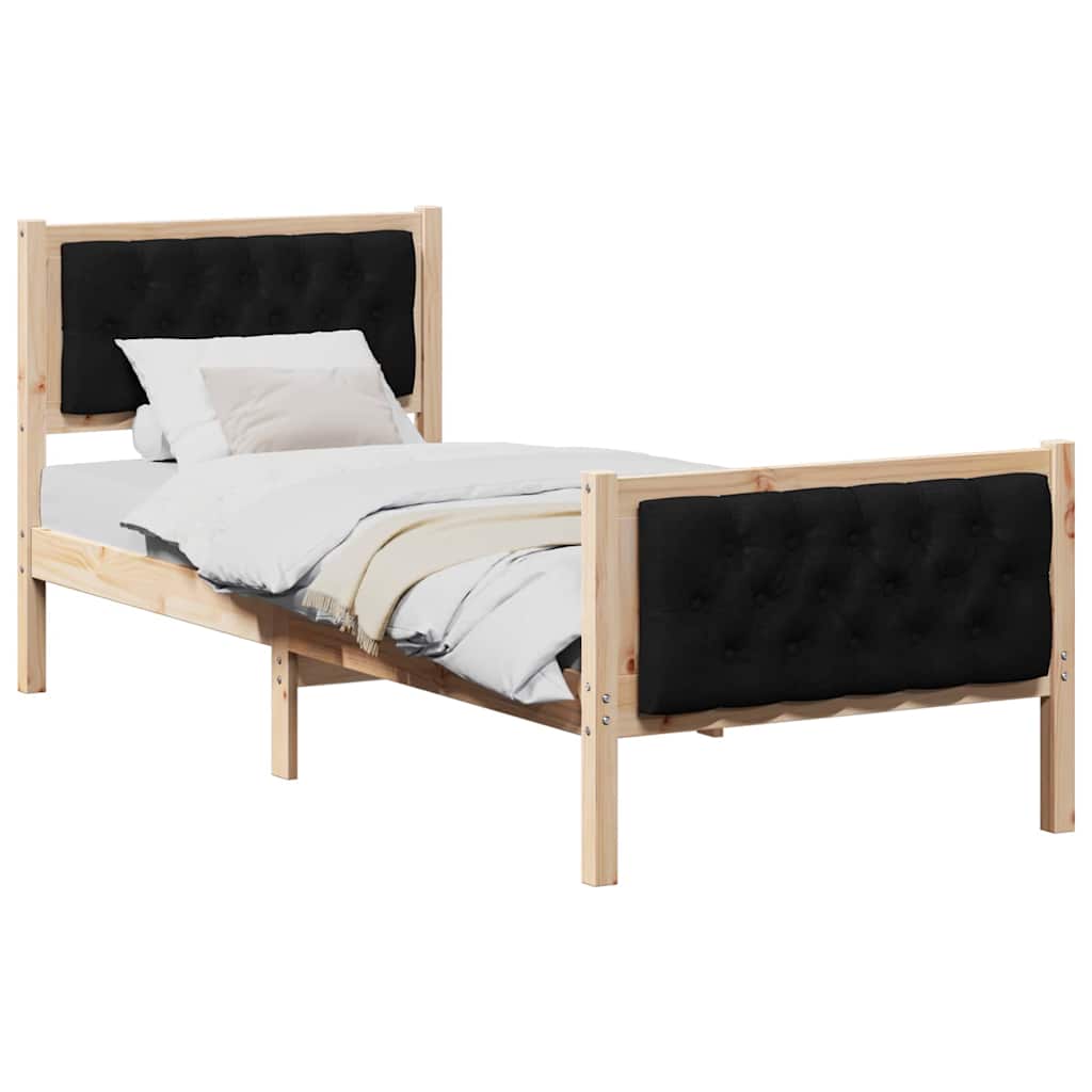 Bed Frame with Headboard Black 75 x 190 cm Solid Pine Wood
