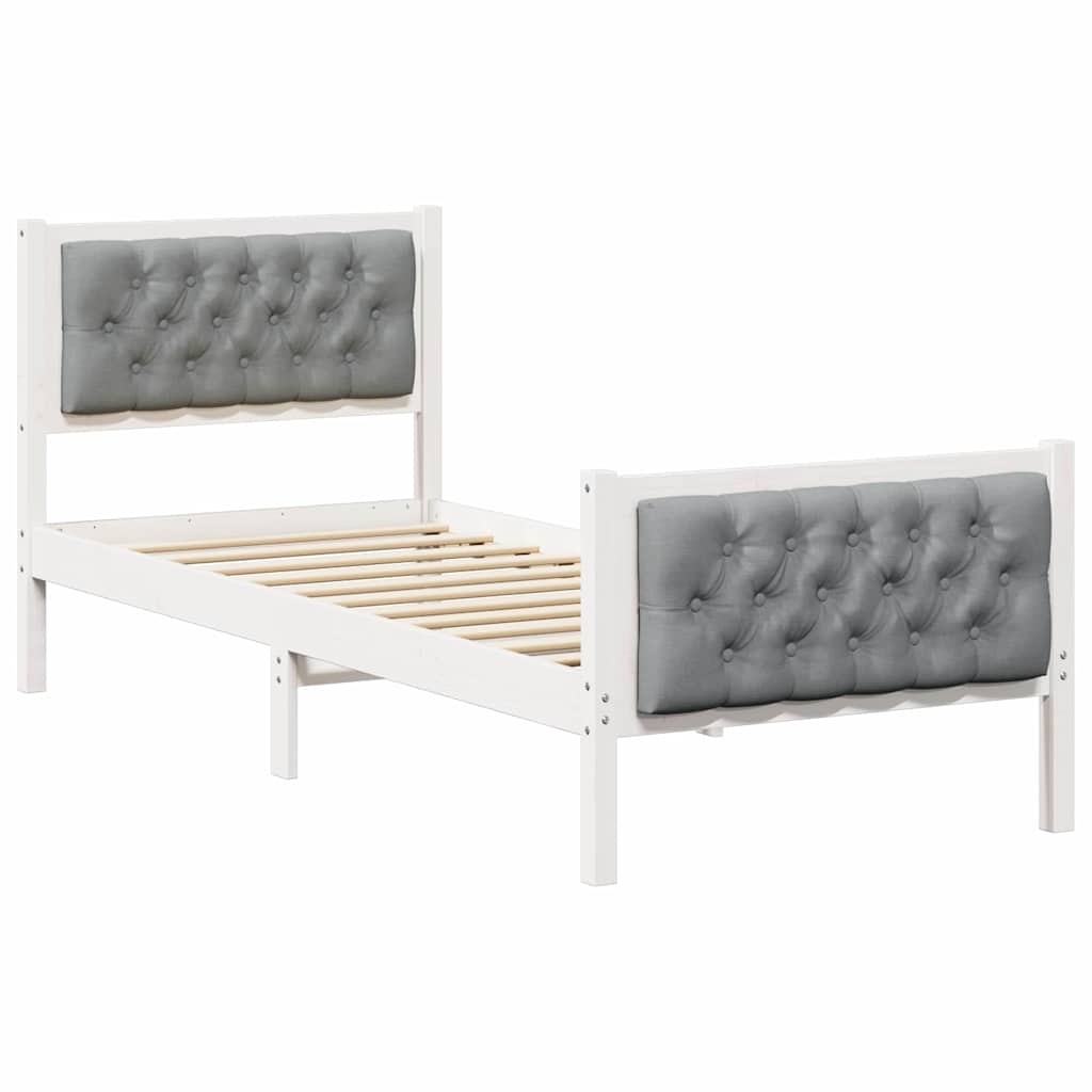 Bed Frame with Headboard Light Grey 75 x 190 cm Solid Pine Wood