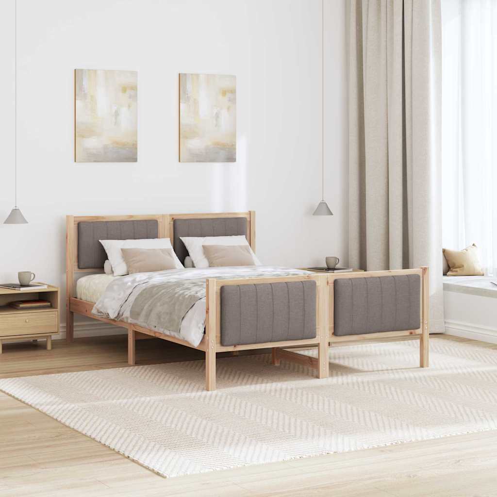 Bed frame Brown and taupe 135 x 190 cm Solid pine wood