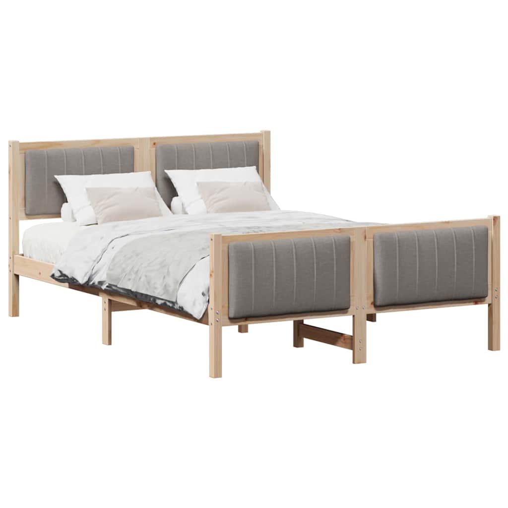 Bed frame Brown and taupe 135 x 190 cm Solid pine wood