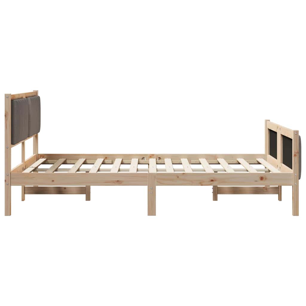 Bed frame Brown and taupe 135 x 190 cm Solid pine wood