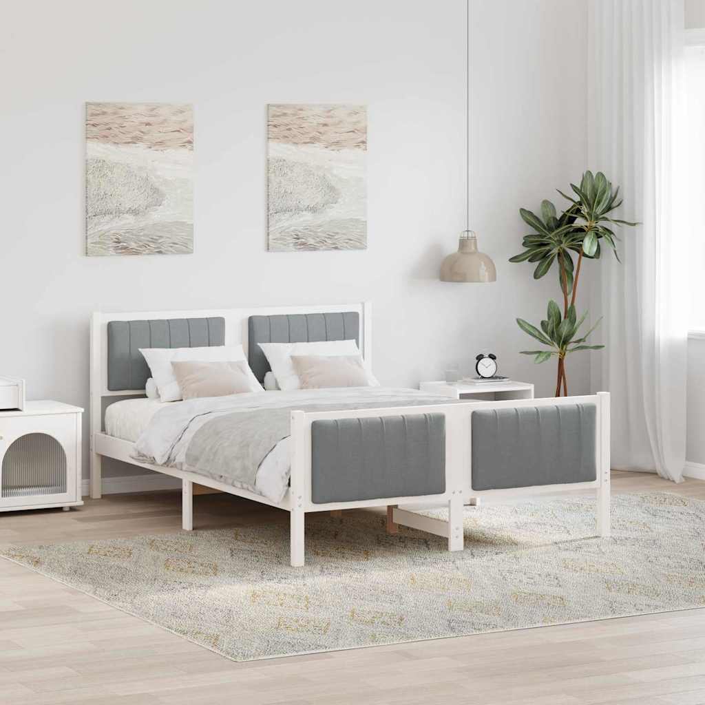 Bed frame White and light grey 135 x 190 cm Solid pine wood