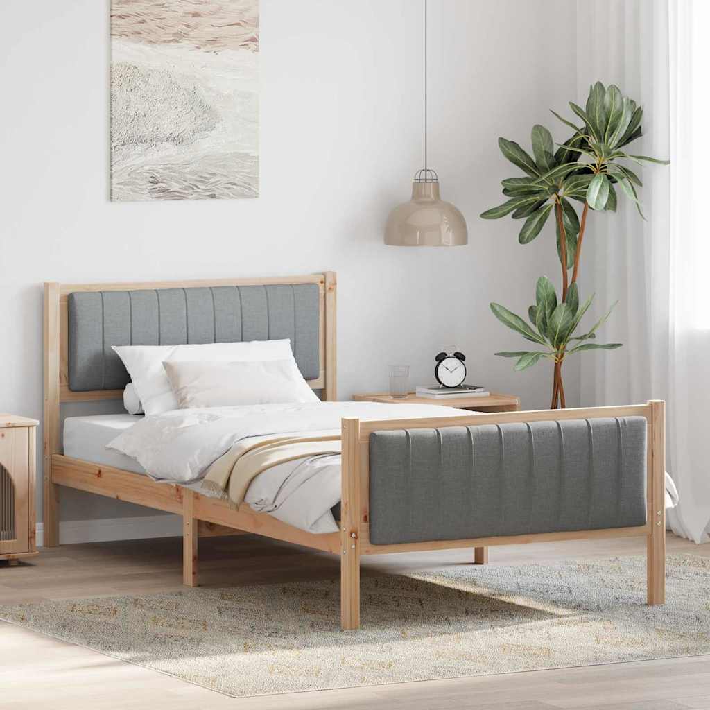 Bed frame Brown and light grey 100 x 200 cm Solid pine wood