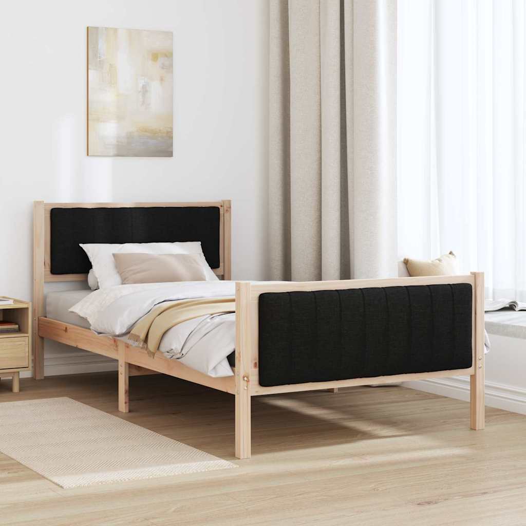 Bed frame Brown and black 100 x 200 cm Solid pine wood