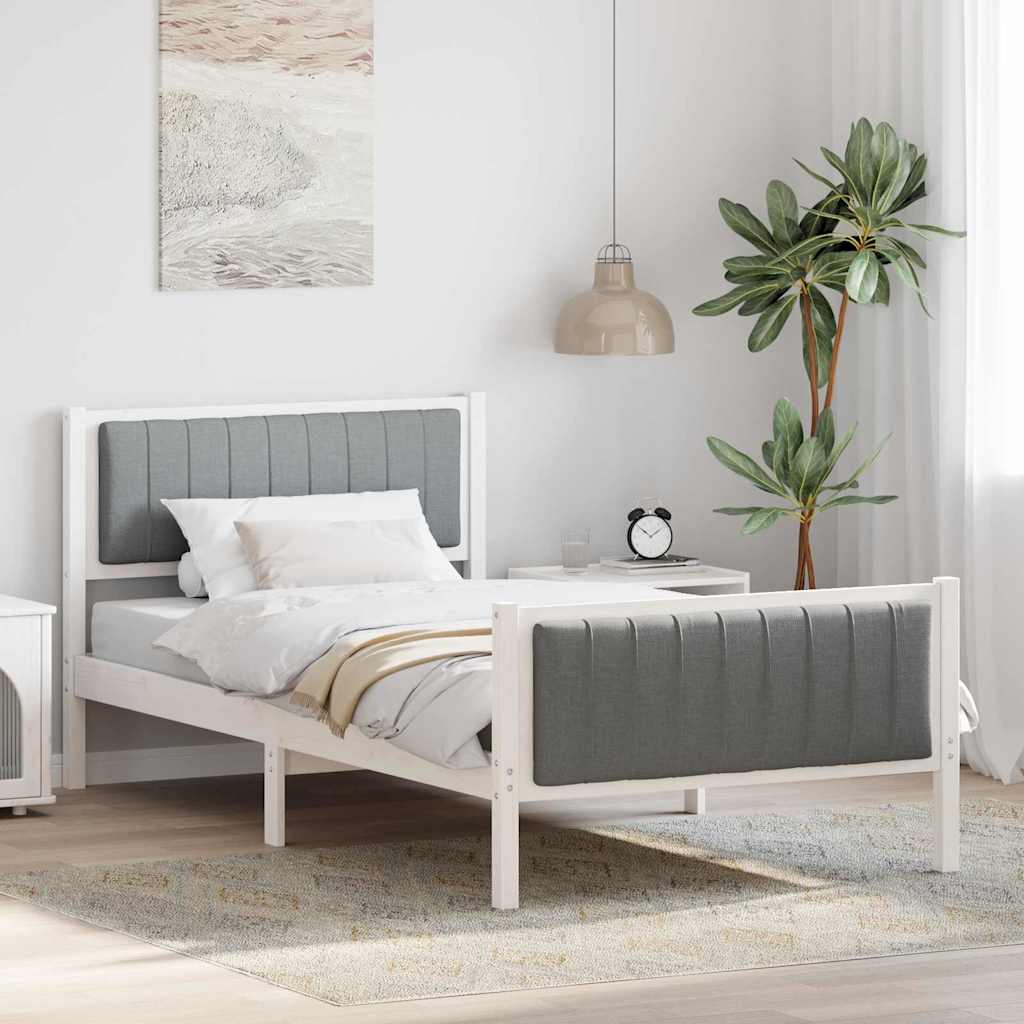 Bed frame White and light grey 100 x 200 cm Solid pine wood