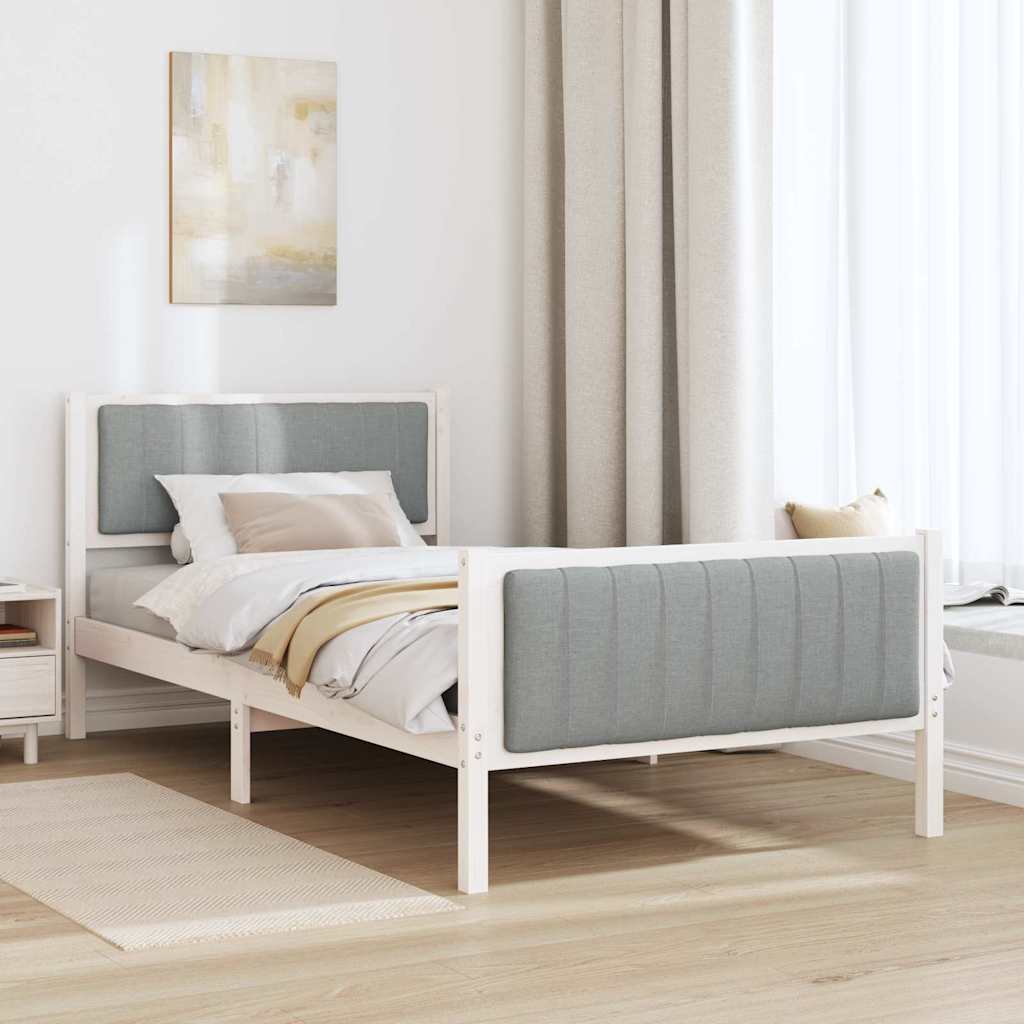 Bed frame White and light grey 100 x 200 cm Solid pine wood