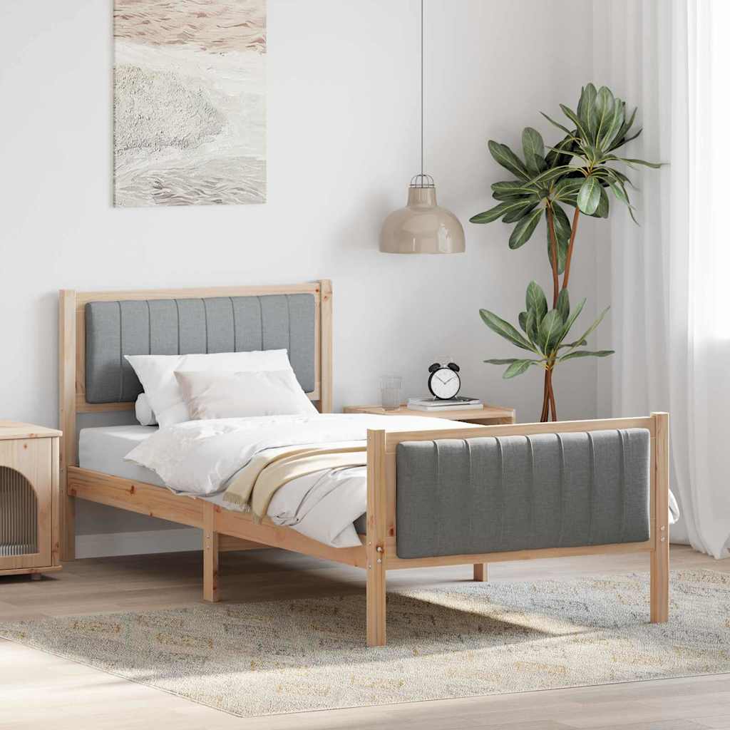 Bed frame Brown and light grey 90 x 200 cm Solid pine wood