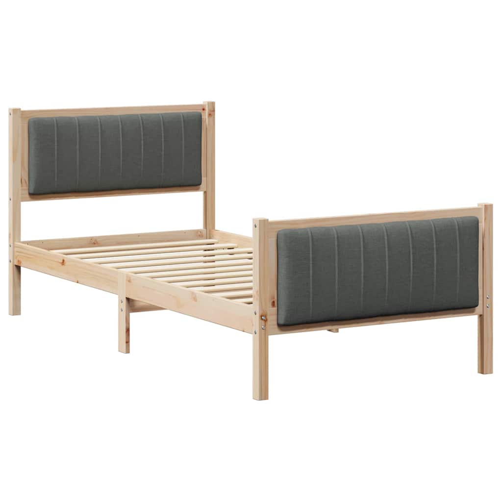 Bed frame Brown and dark grey 90 x 200 cm Solid pine wood
