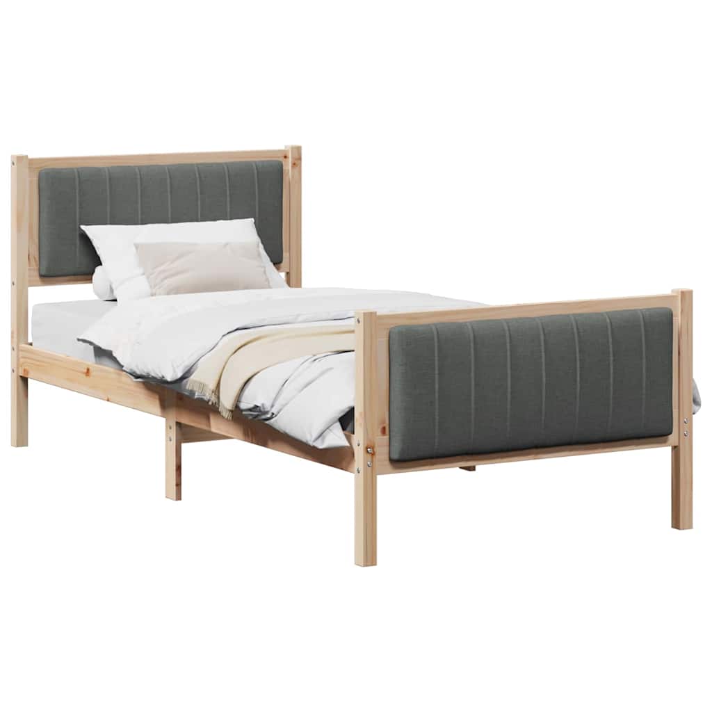 Bed frame Brown and dark grey 90 x 200 cm Solid pine wood