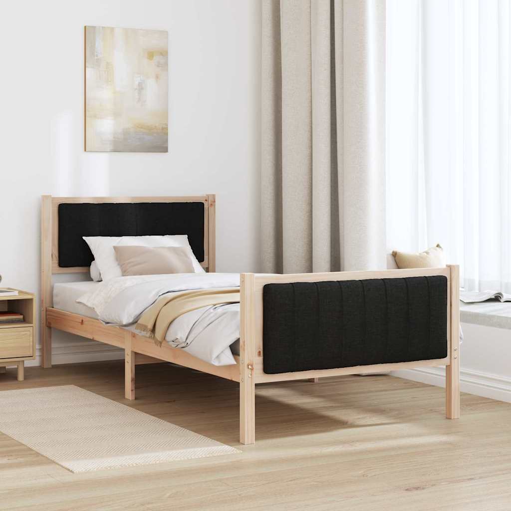 Bed frame Brown and black 90 x 200 cm Solid pine wood