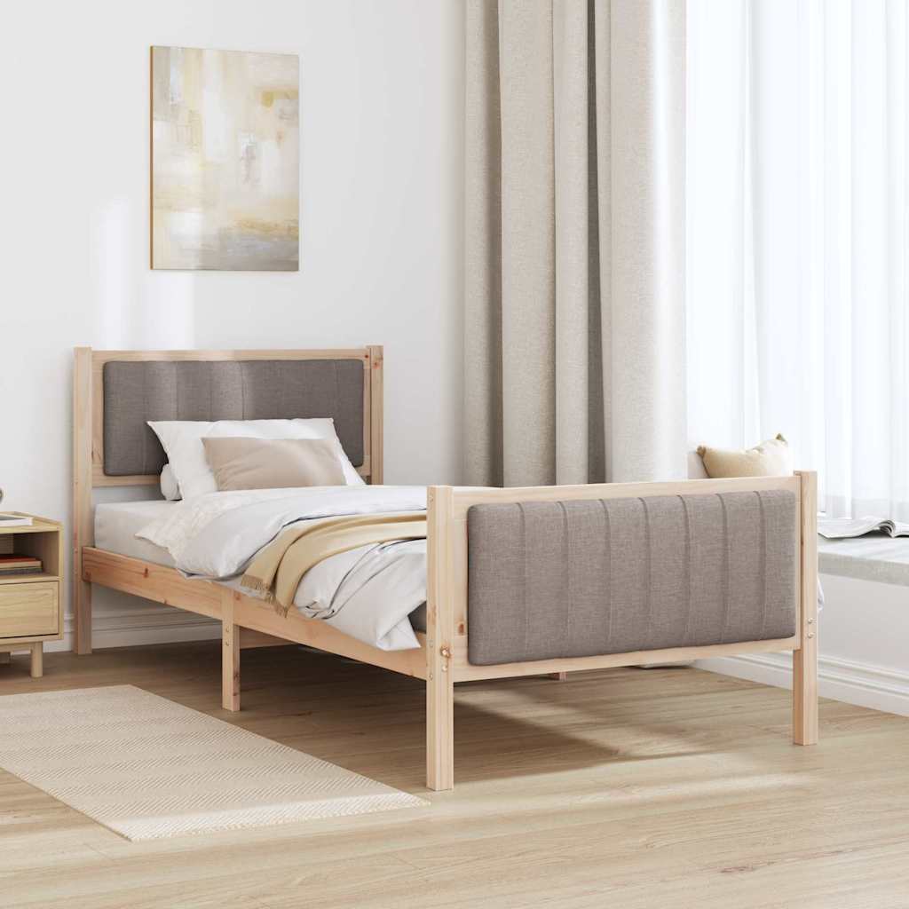 Bed frame Brown and taupe 90 x 200 cm Solid pine wood