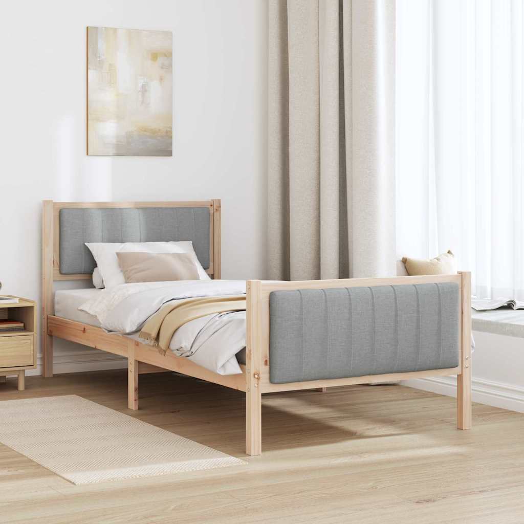 Bed frame Brown and light grey 90 x 190 cm Solid pine wood