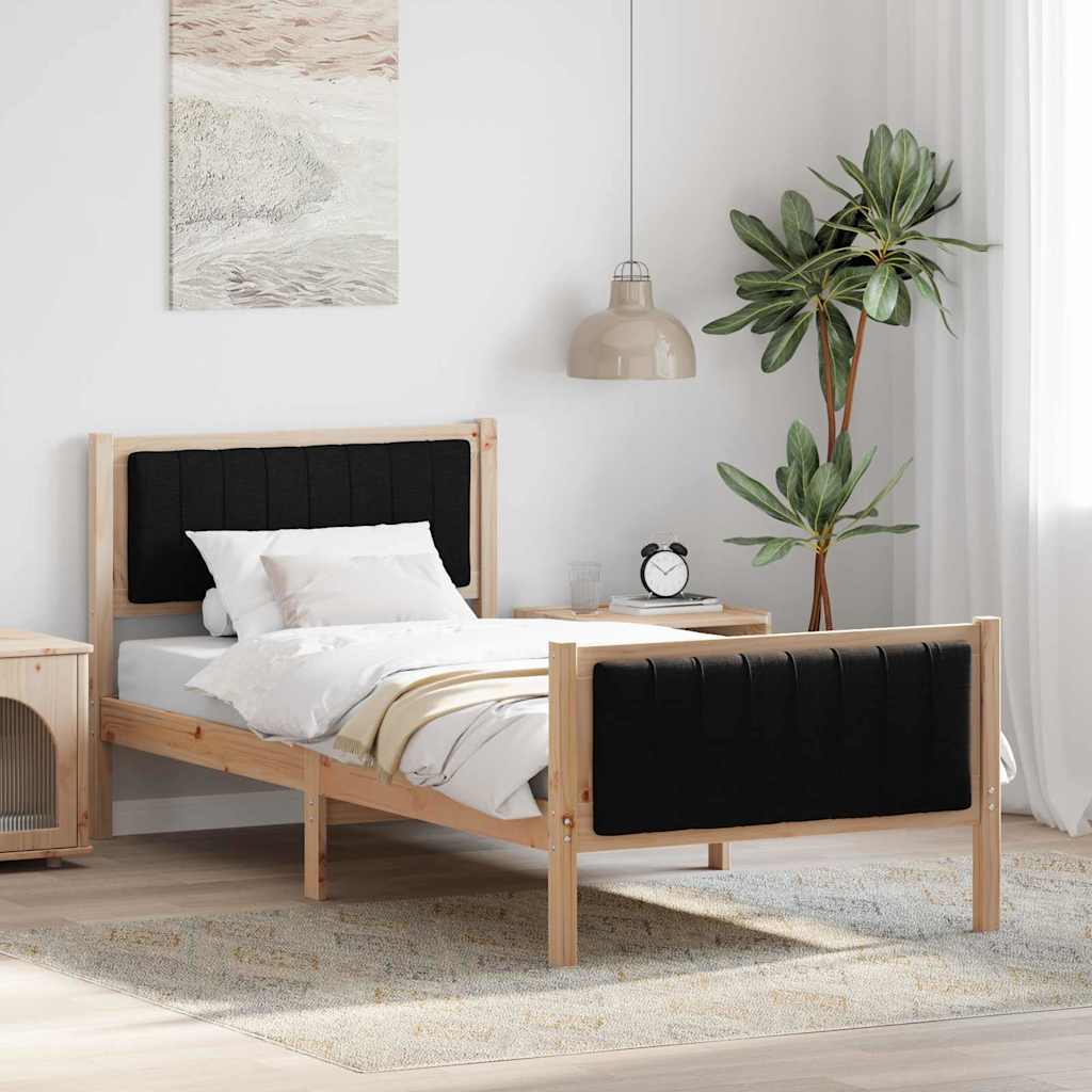Bed frame Brown and black 90 x 190 cm Solid pine wood