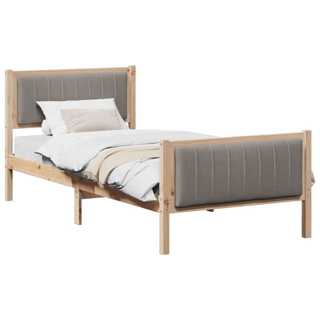 Bed frame Brown and taupe 90 x 190 cm Solid pine wood