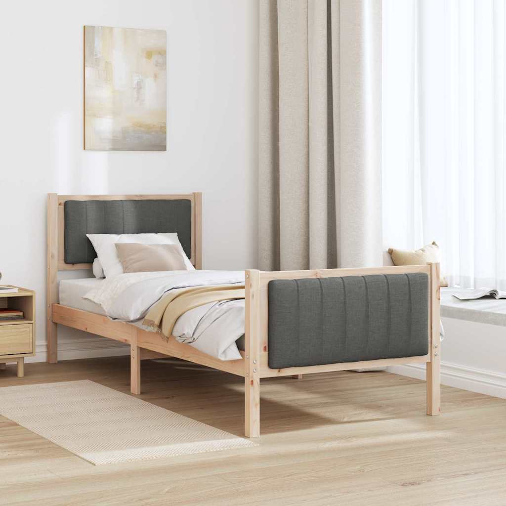 Bed frame Brown and dark grey 75 x 190 cm Solid pine wood