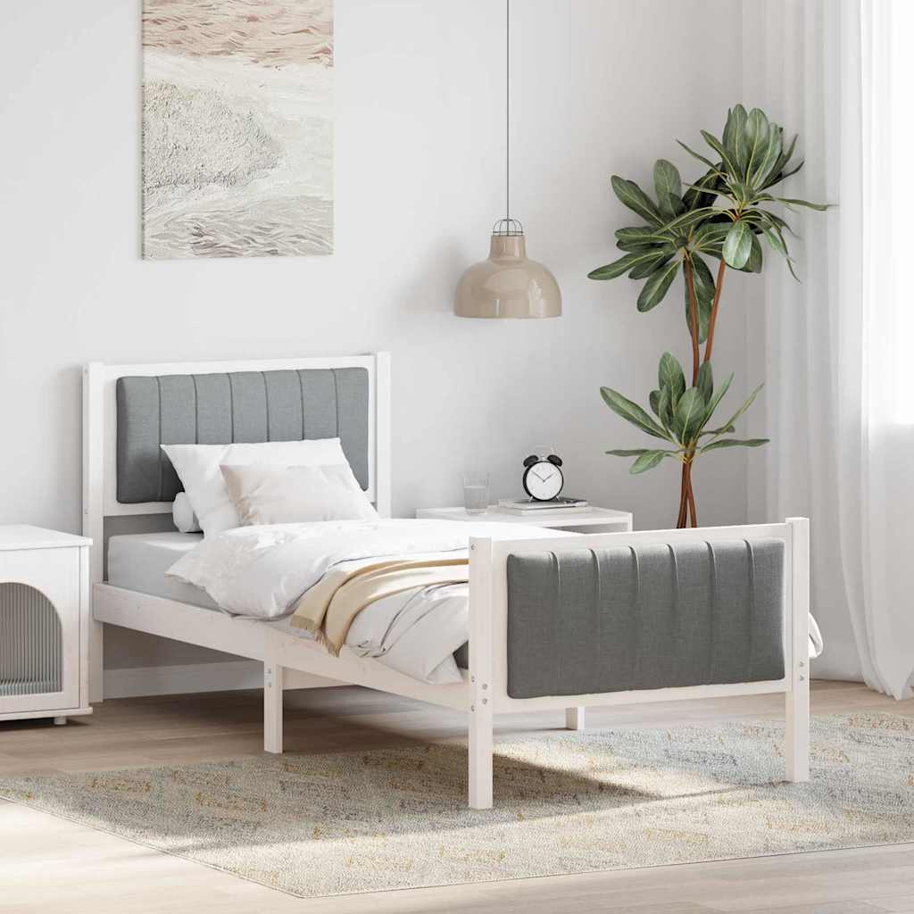 Bed frame White and light grey 75 x 190 cm Solid pine wood
