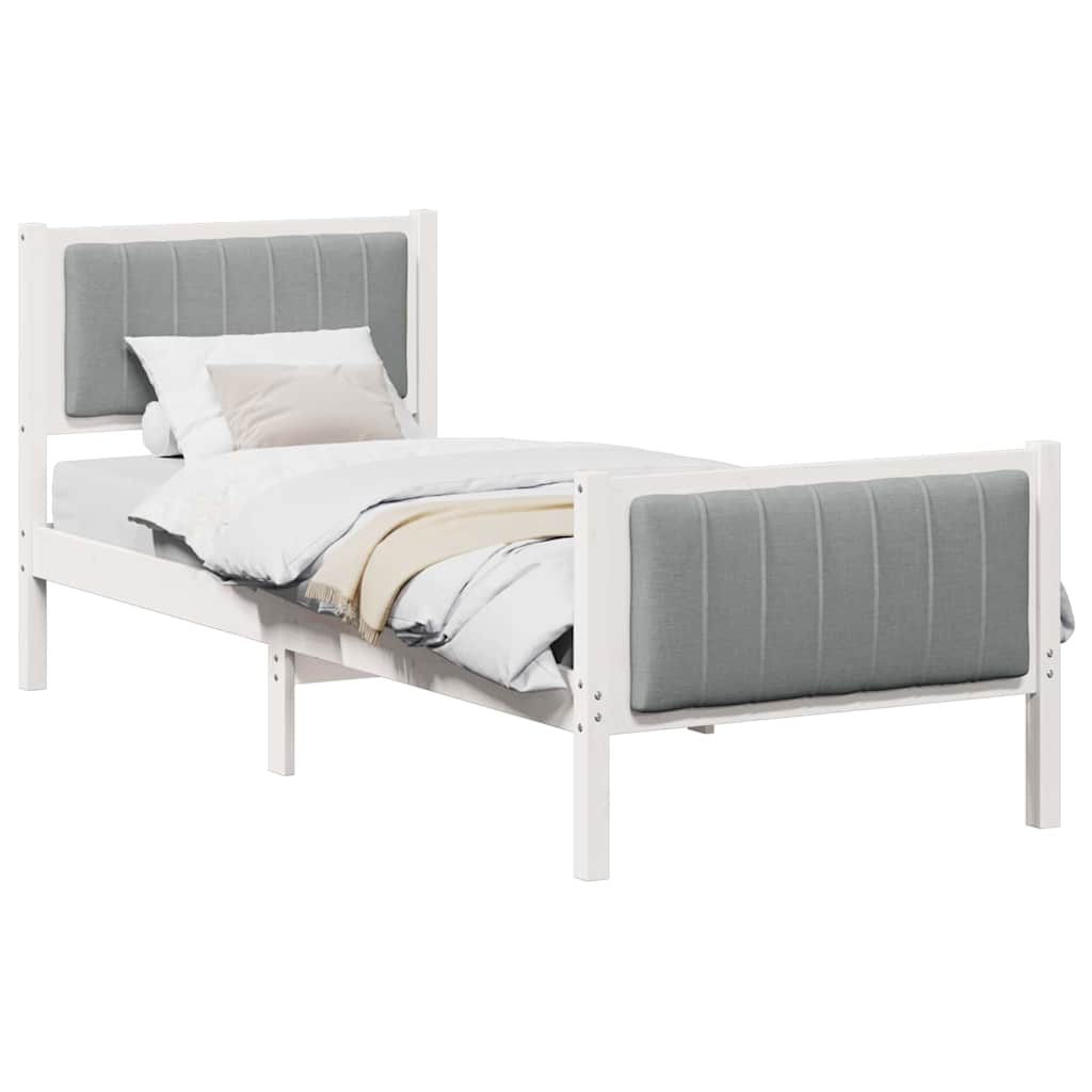 Bed frame White and light grey 75 x 190 cm Solid pine wood