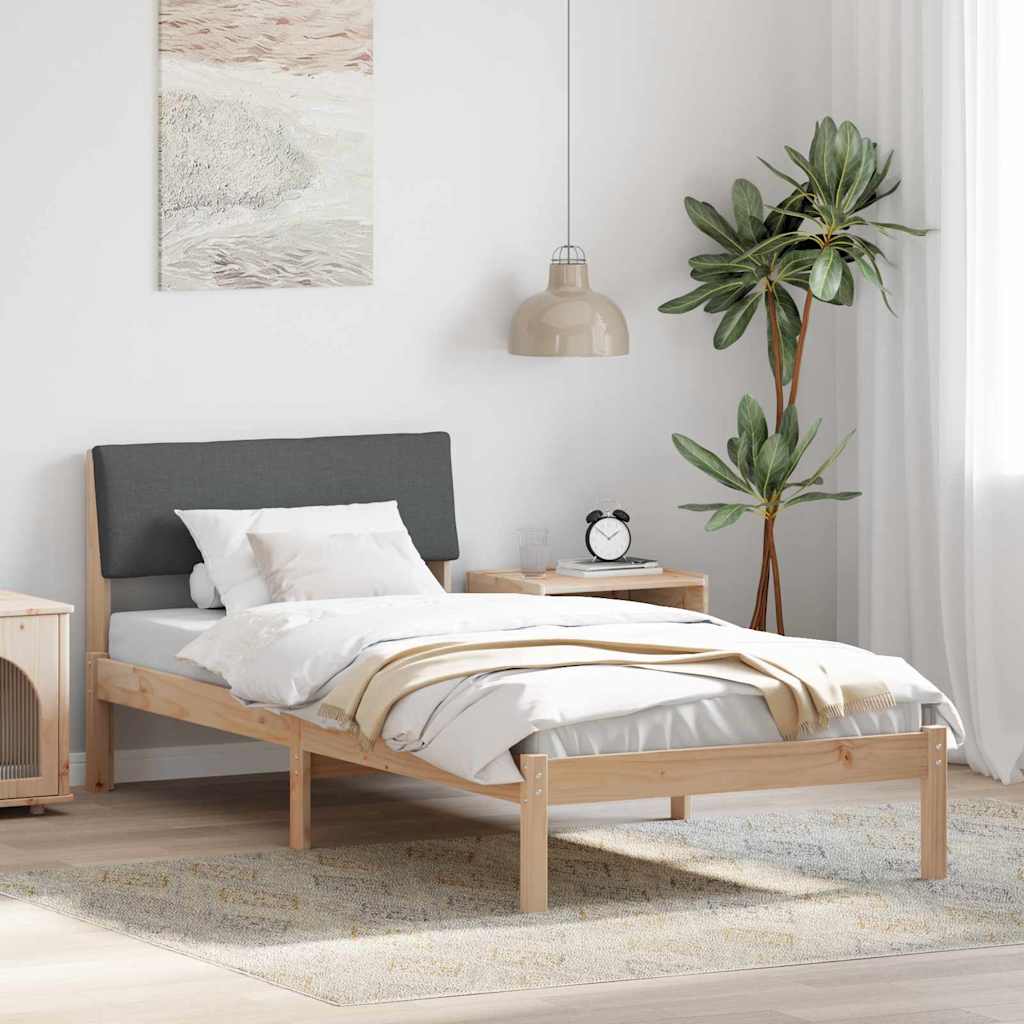 Bed frame Brown and dark grey 100 x 200 cm Solid pine wood