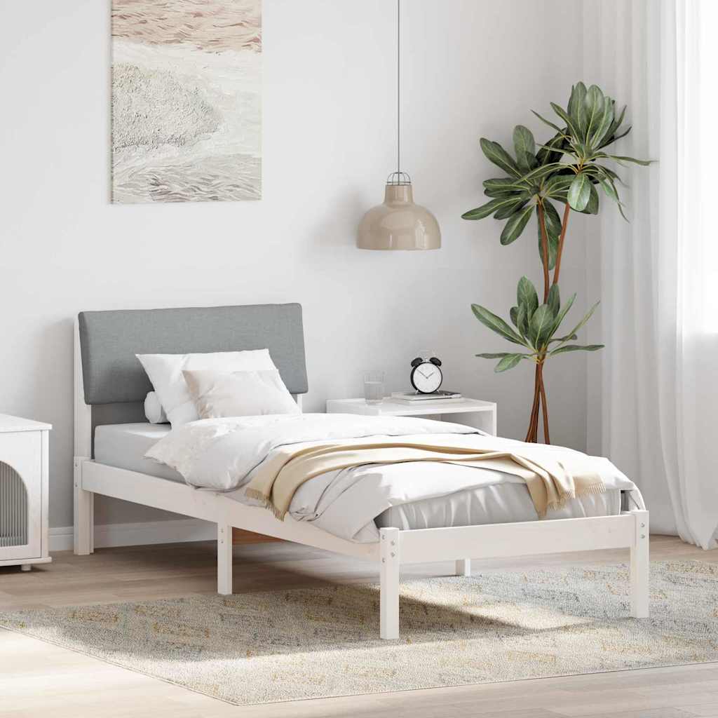 Bed frame White and light grey 75 x 190 cm Solid pine wood