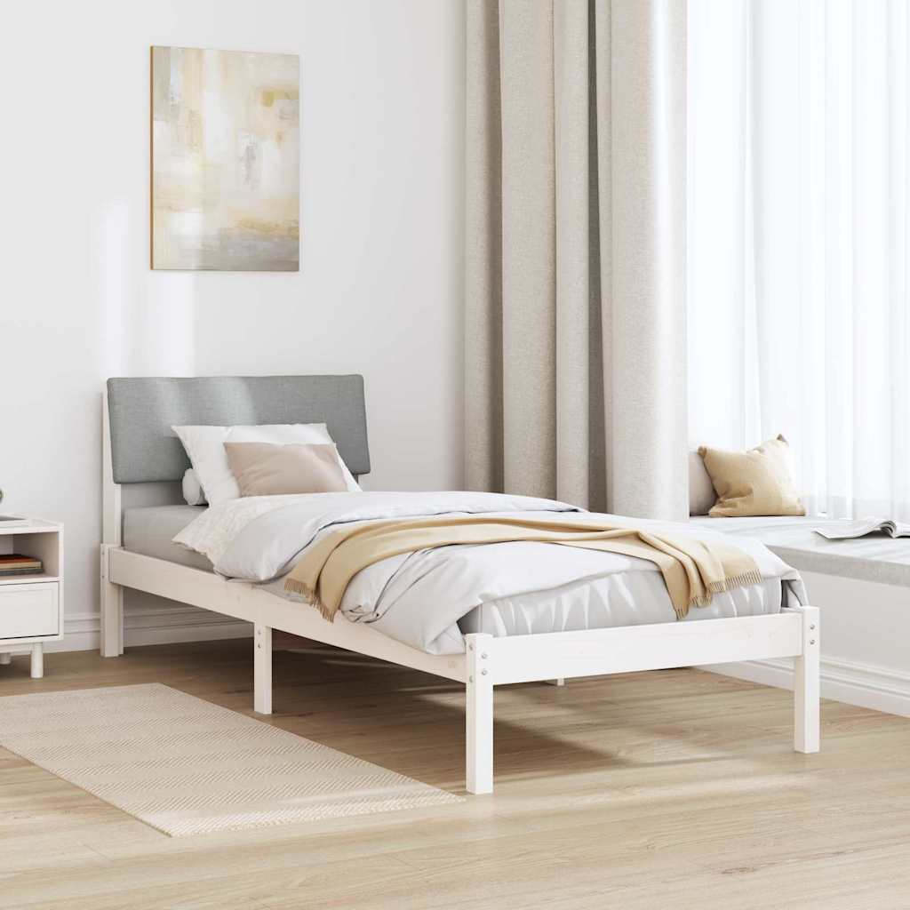 Bed frame White and light grey 75 x 190 cm Solid pine wood