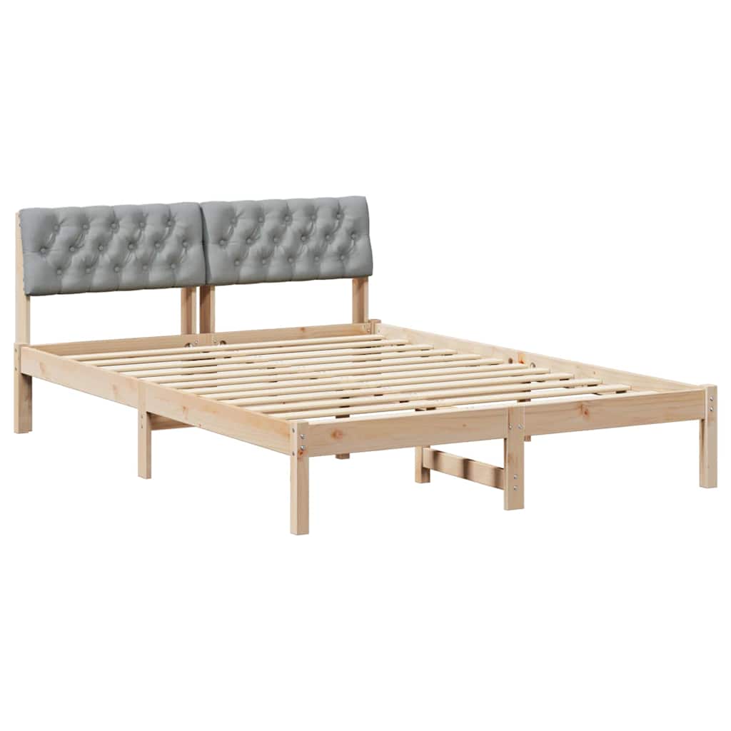 Bed frame Brown and light grey 140 x 200 cm Solid pine wood