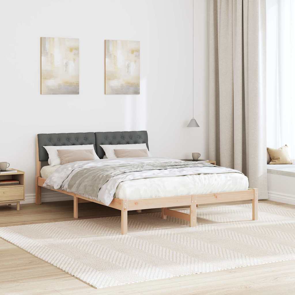 Bed frame Brown and dark grey 140 x 190 cm Solid pine wood