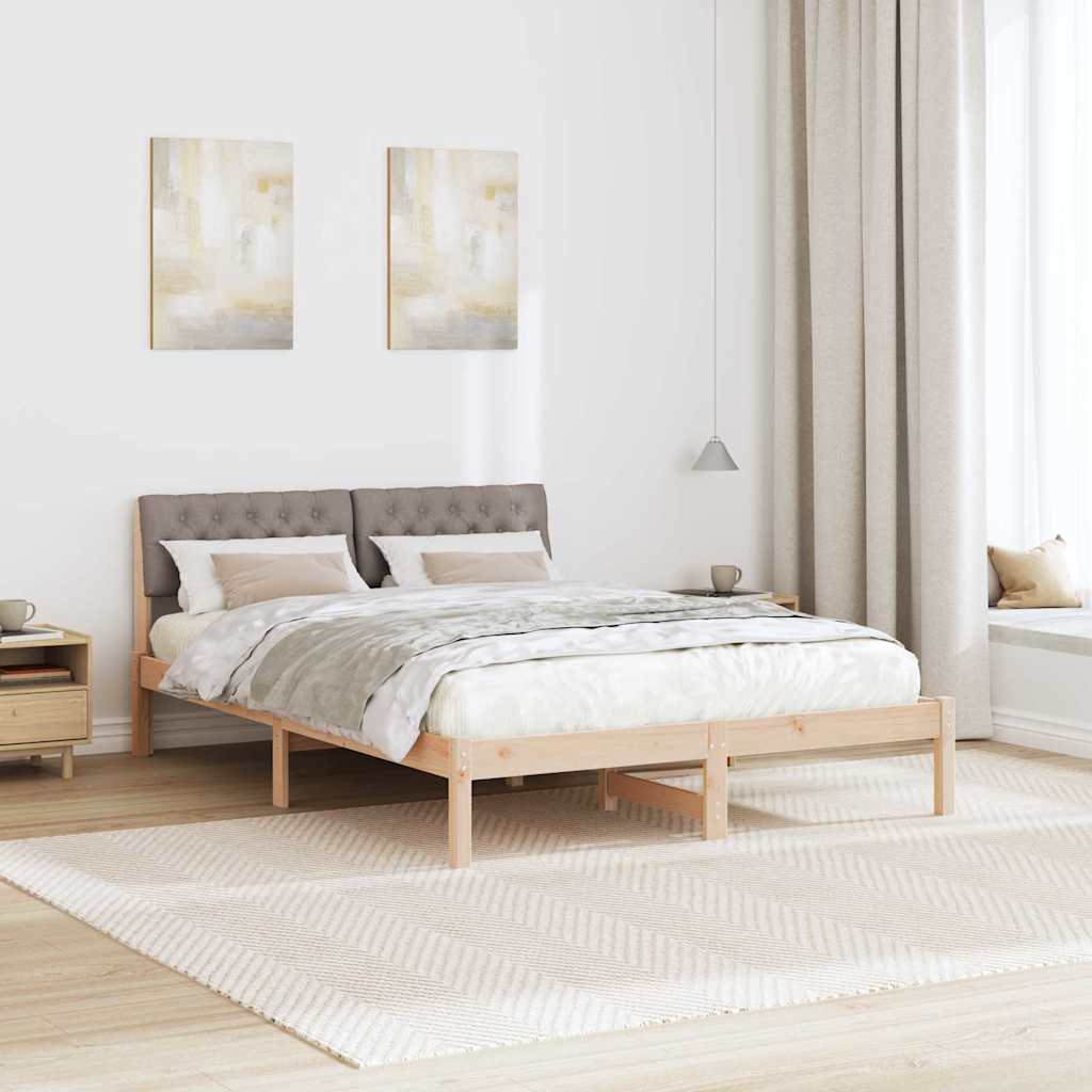 Bed frame Brown and taupe 140 x 190 cm Solid pine wood