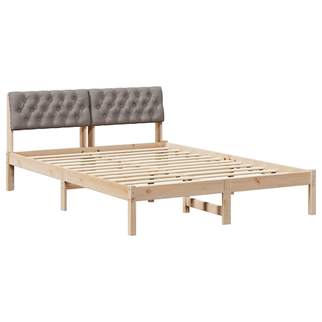 Bed frame Brown and taupe 140 x 190 cm Solid pine wood