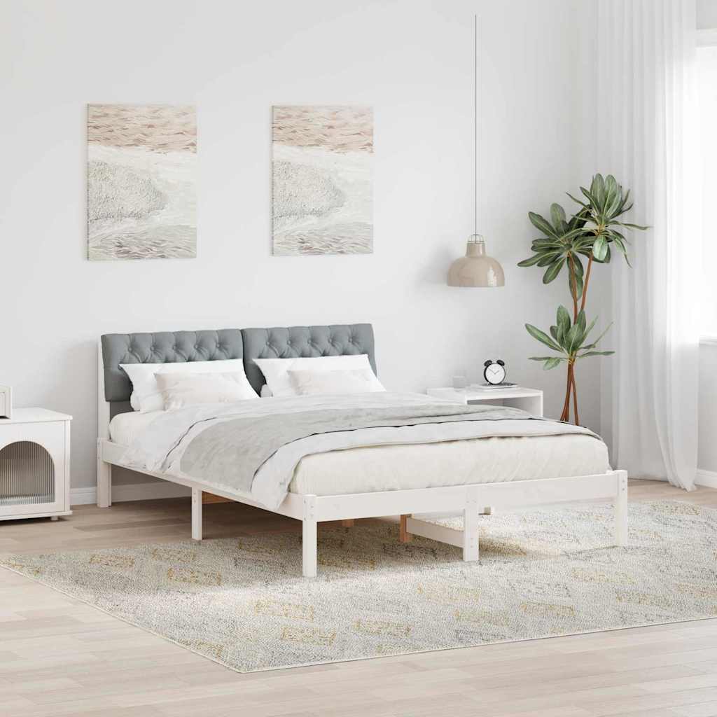 Bed frame White and light grey 135 x 190 cm Solid pine wood