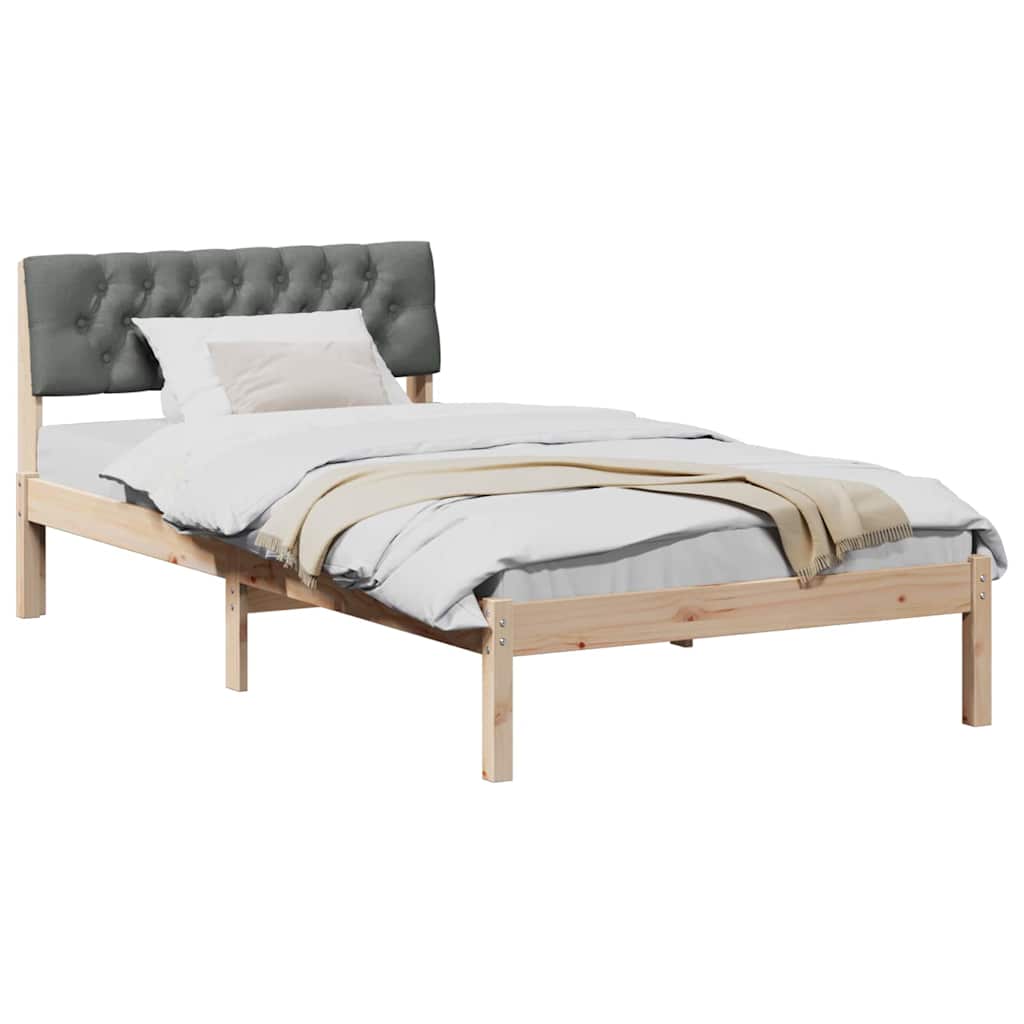 Bed frame Brown and dark grey 100 x 200 cm Solid pine wood