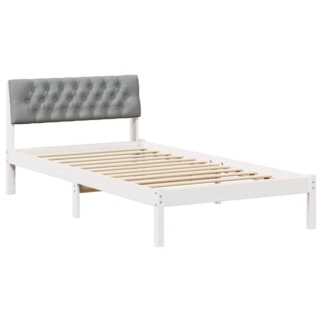 Bed frame White and light grey 100 x 200 cm Solid pine wood