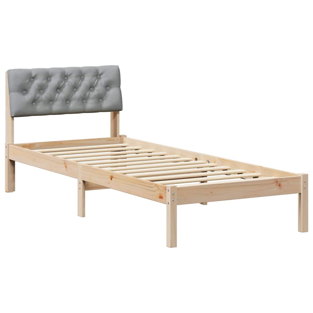 Bed frame Brown and light grey 75 x 190 cm Solid pine wood