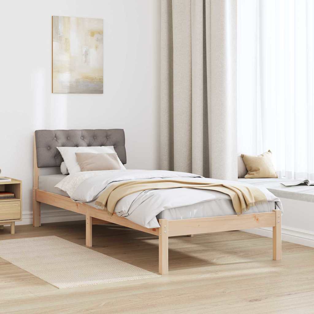 Bed frame Brown and taupe 75 x 190 cm Solid pine wood