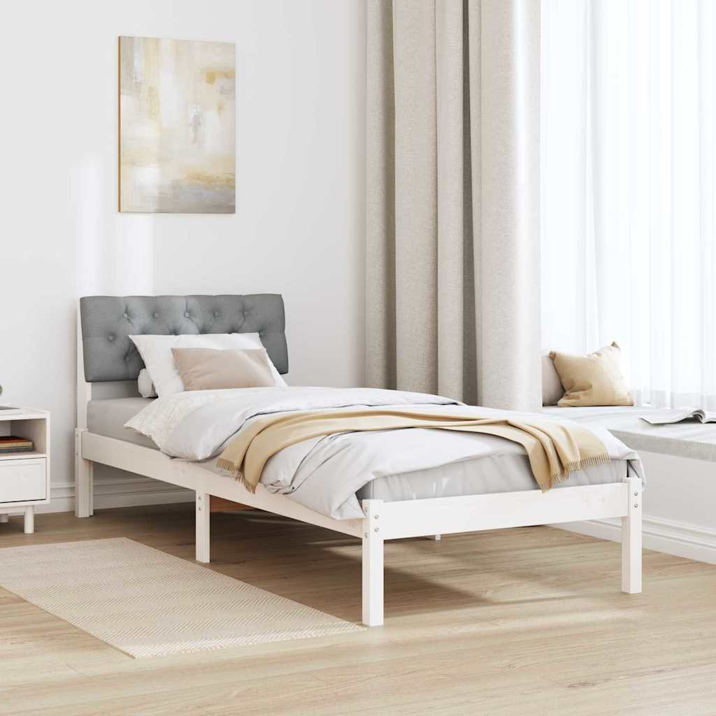 Bed frame White and light grey 75 x 190 cm Solid pine wood