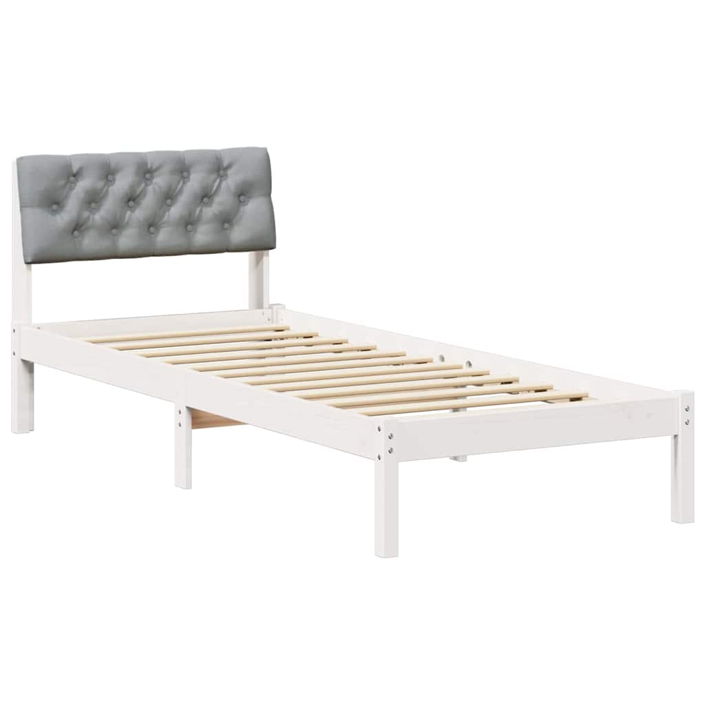 Bed frame White and light grey 75 x 190 cm Solid pine wood