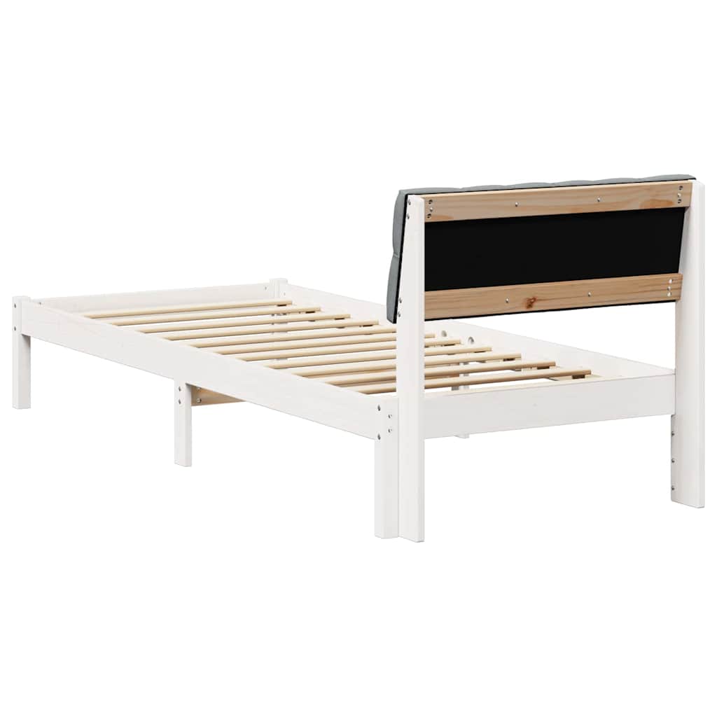 Bed frame White and light grey 75 x 190 cm Solid pine wood