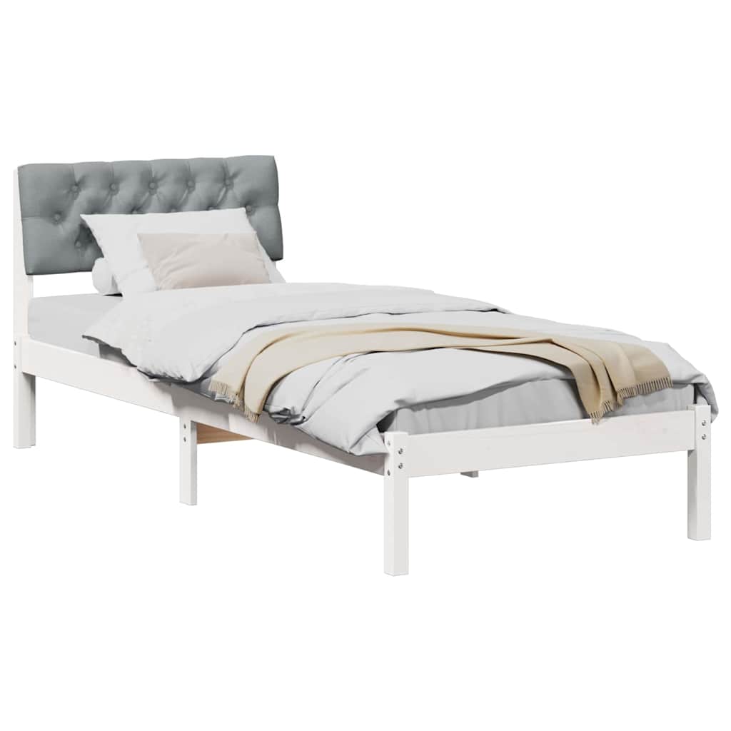 Bed frame White and light grey 75 x 190 cm Solid pine wood