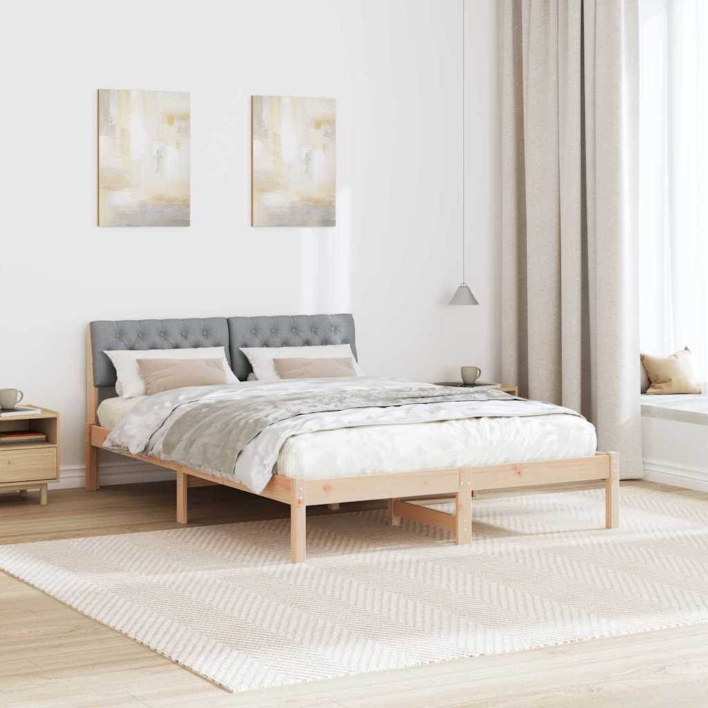 Bed frame Brown and light grey 140 x 200 cm Solid pine wood