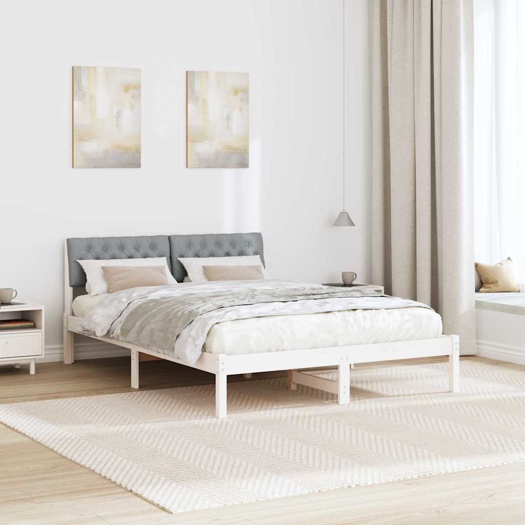 Bed frame White and light grey 140 x 200 cm Solid pine wood