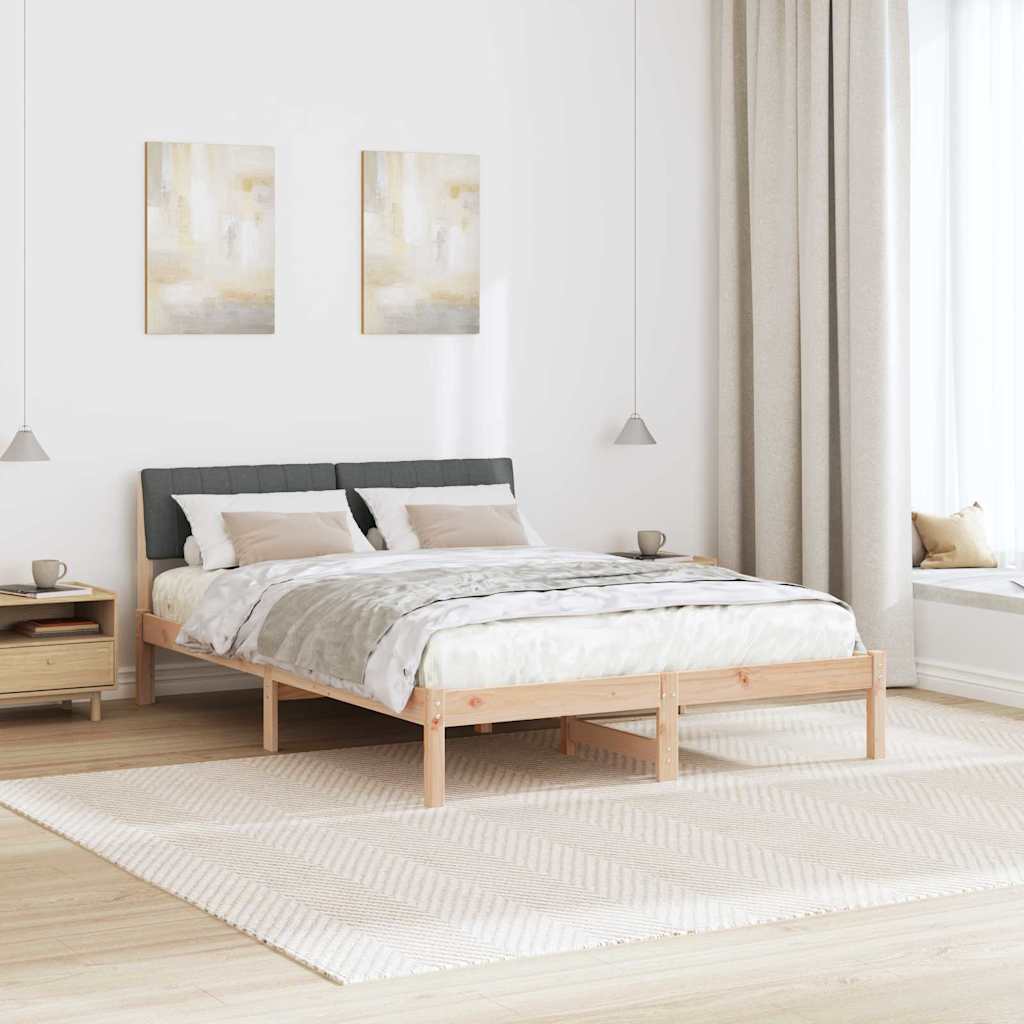 Bed frame Brown and dark grey 140 x 190 cm Solid pine wood