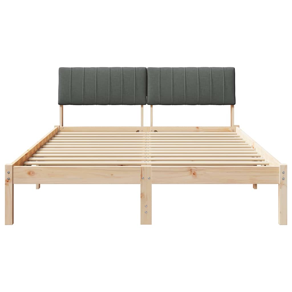 Bed frame Brown and dark grey 140 x 190 cm Solid pine wood