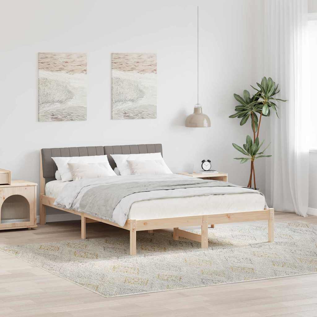 Bed frame Brown and taupe 140 x 190 cm Solid pine wood