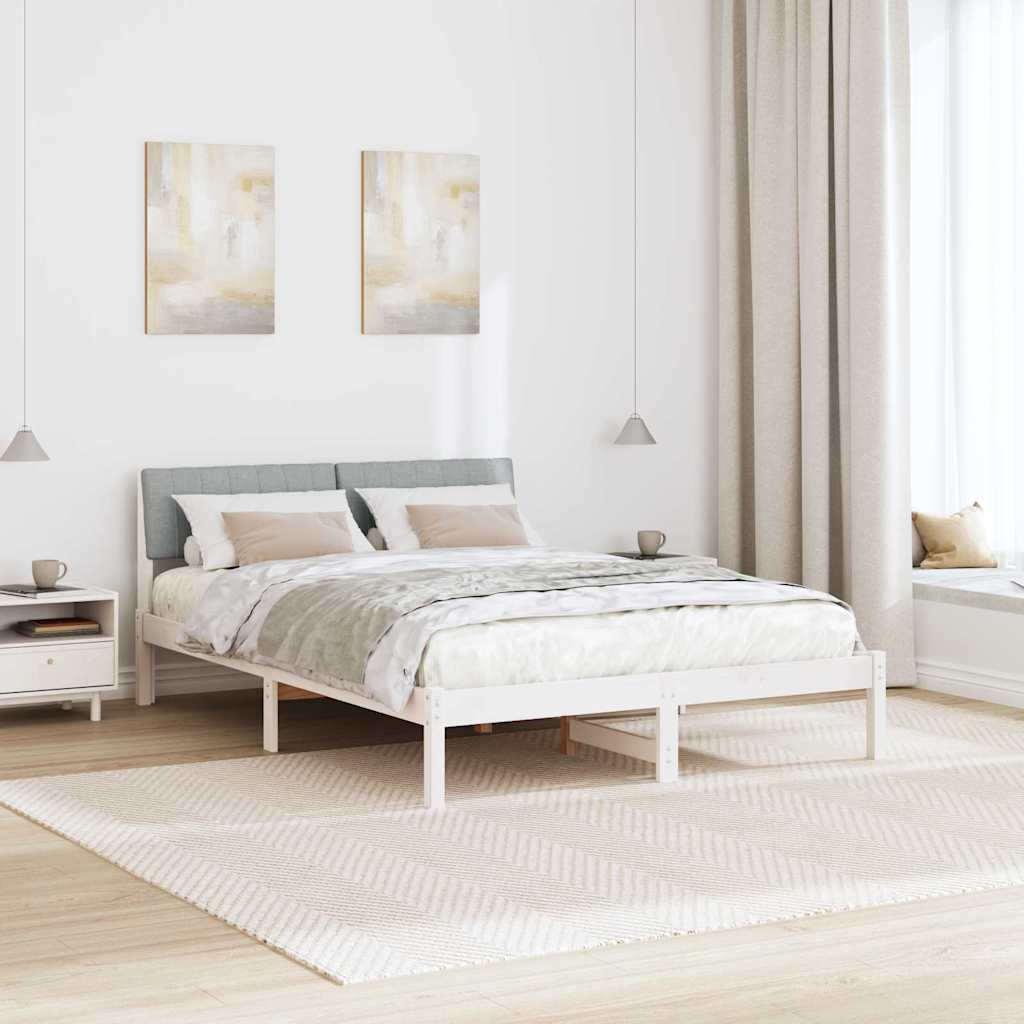 Bed frame White and light grey 140 x 190 cm Solid pine wood