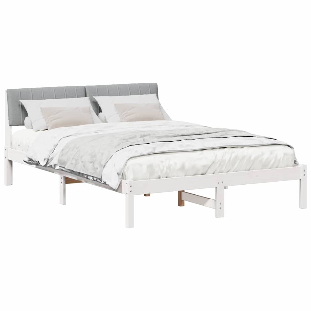 Bed frame White and light grey 140 x 190 cm Solid pine wood