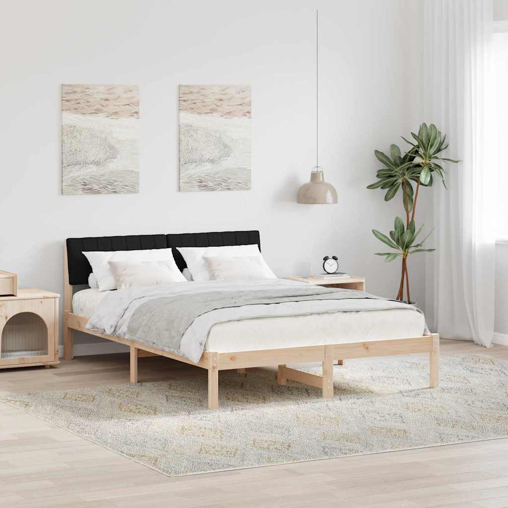 Bed frame Brown and black 135 x 190 cm Solid pine wood