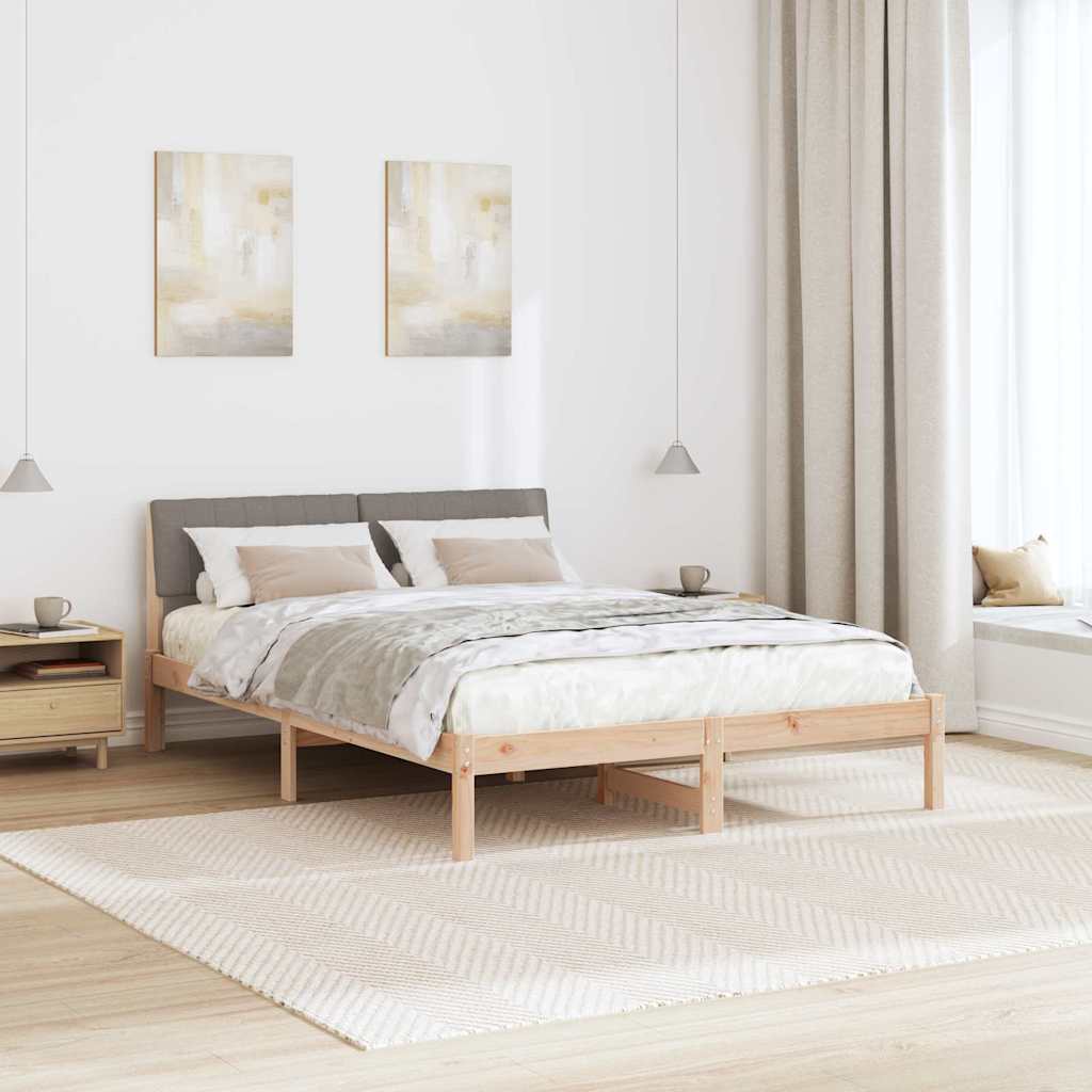 Bed frame Brown and taupe 135 x 190 cm Solid pine wood