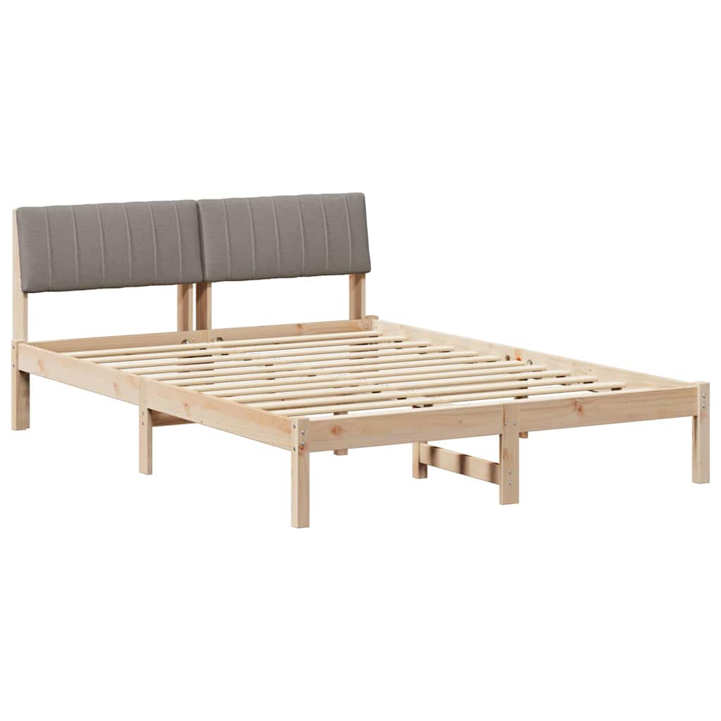 Bed frame Brown and taupe 135 x 190 cm Solid pine wood